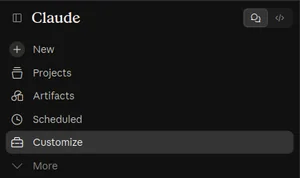 The Claude sidebar with Customize