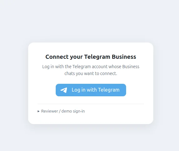 The Telepath login page with a Log in with Telegram button