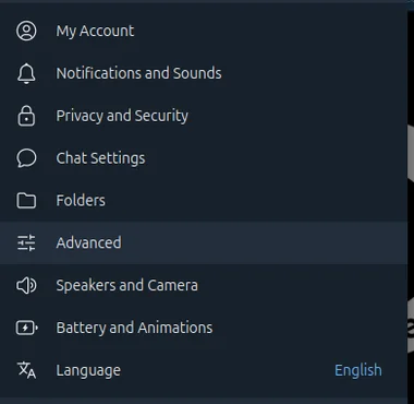 Telegram Desktop settings with Advanced