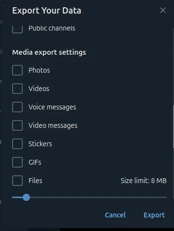 Media export settings with every checkbox cleared