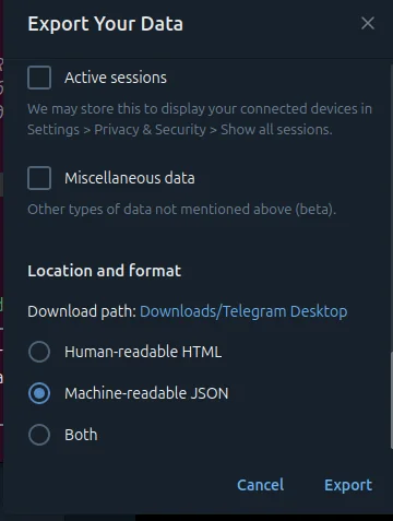 Location and format with Machine-readable JSON selected