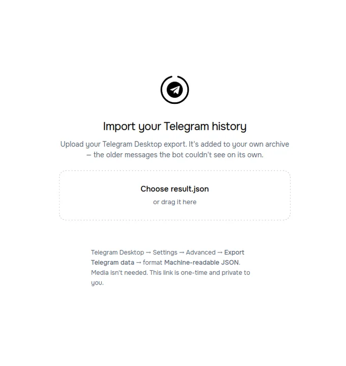 The upload page asking for result.json